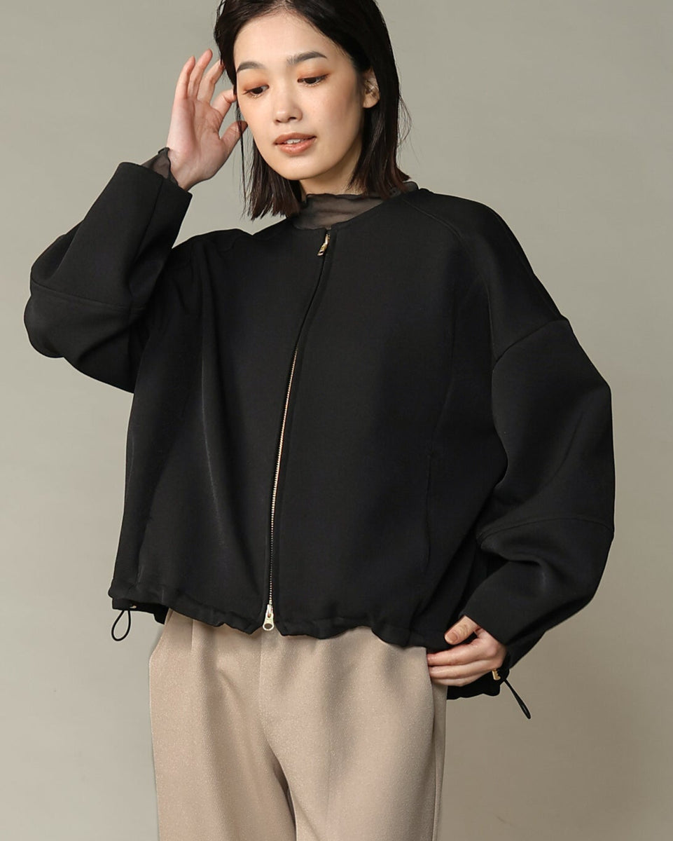 未使用級 Theory 異素材 切替 ナイロン ニット ジップ ブルゾン ウールリッチ綾二重 ラウンドネックZIPブルゾン（T256-83049） – trois