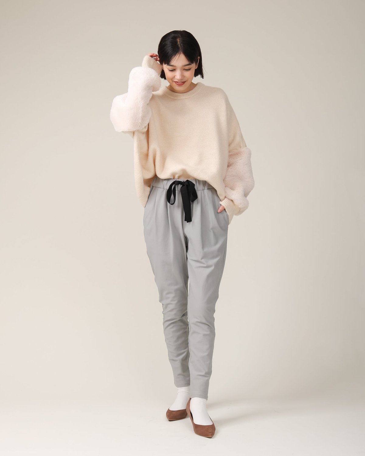 ハイテンションストレッチ 裏起毛リボンパンツ (87025) – trois