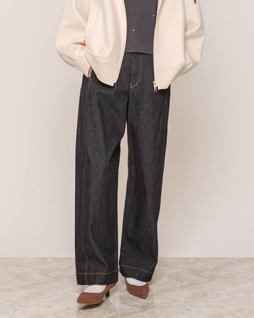 troisトロア バックギャザー10ozストレッチデニムGジャン ワンウォッシュ 特別ファッション - troisトロア バックギャザー10ozストレッチ