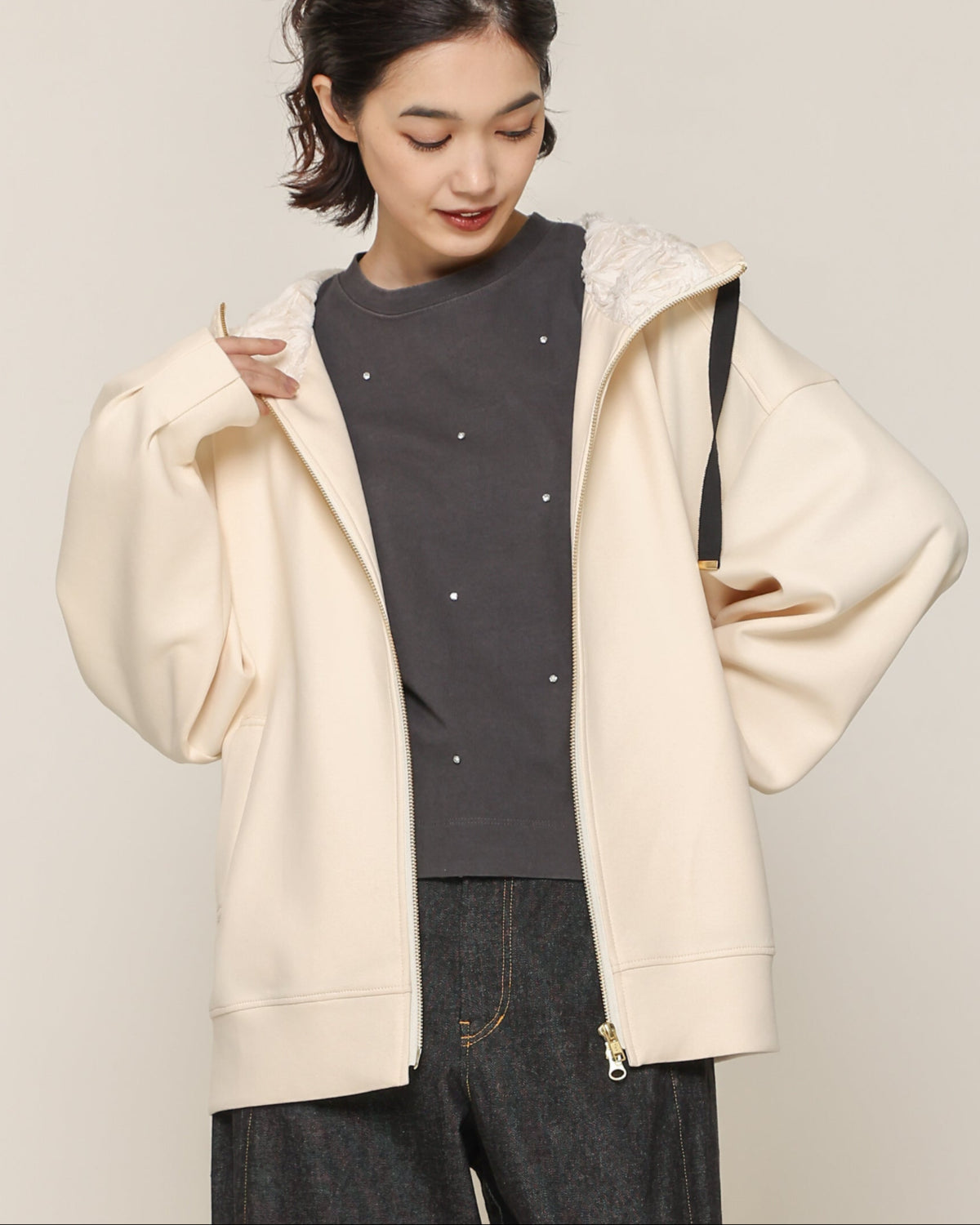 T/Rポンチ×フラワーチュール フードパーカーブルゾン（T256-82009