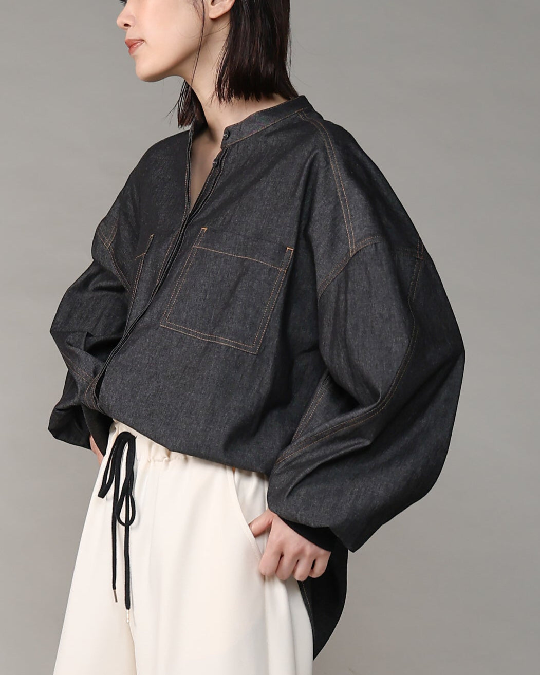 ライトオンスデニム バルーンスリーブブラウス（T256-81047） – trois