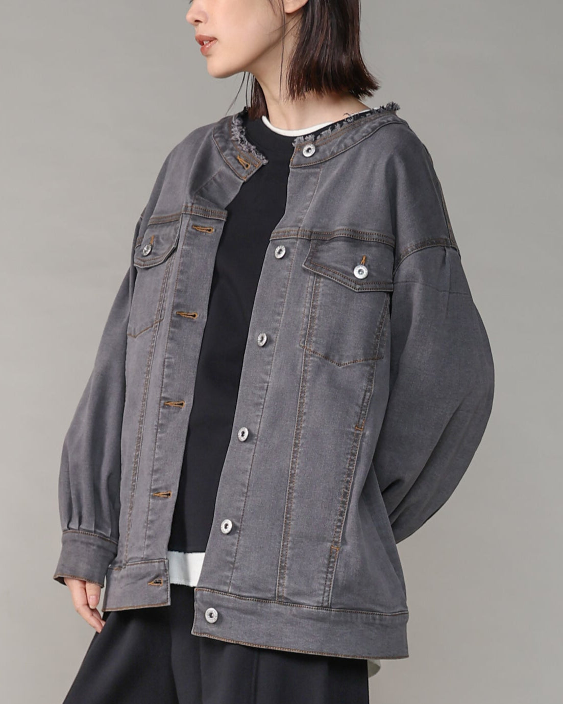 troisトロア バックギャザー10ozストレッチデニムGジャン ワンウォッシュ trois - 10ozストレッチデニムGジャン ワンウォッシュ | ravii