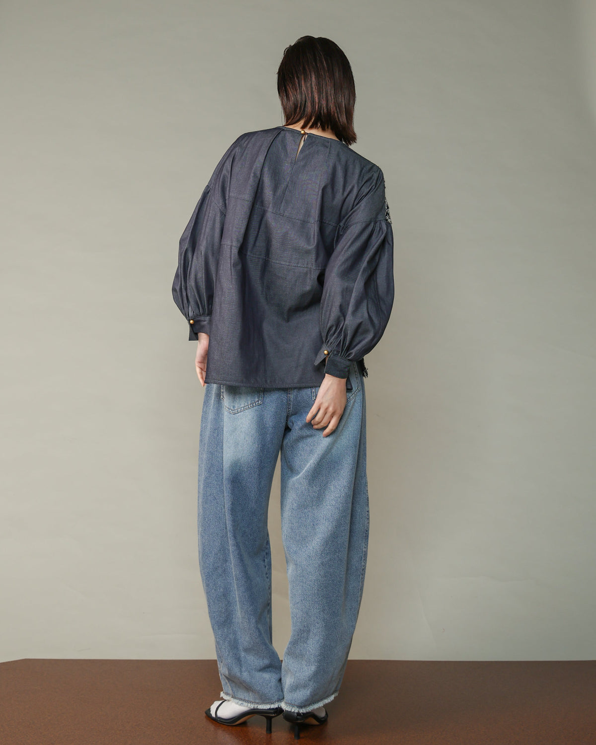 MIXツイード×デニム 袖ボリュームプルオーバー（T256-81004