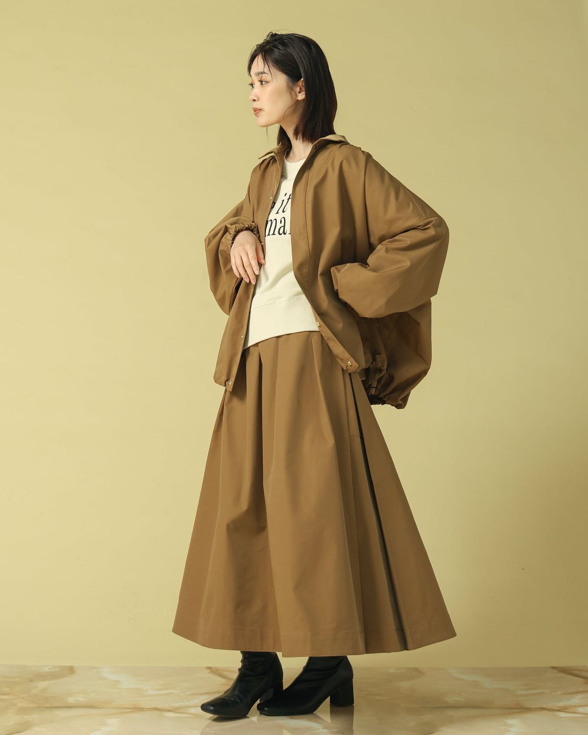 ポリエステルツイル ステンカラーショートブルゾン（T256-83040） – trois