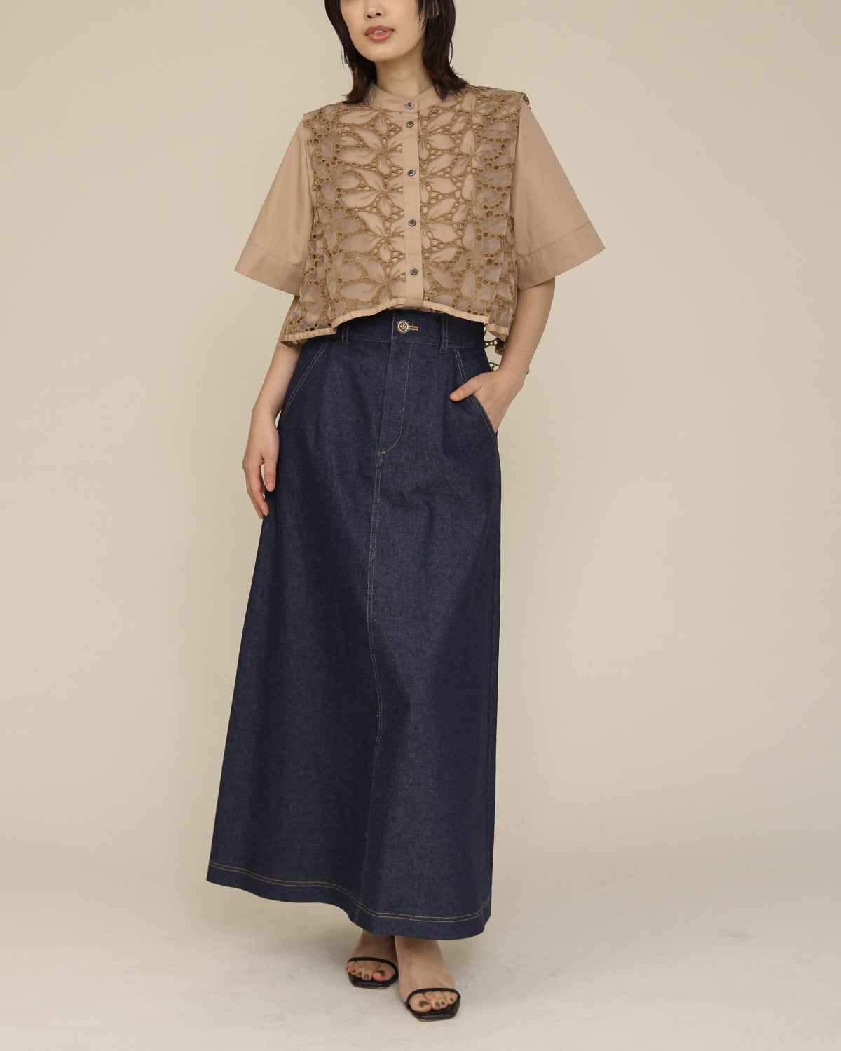 10ozストレッチデニム ロングスカート（T256-86002） – trois