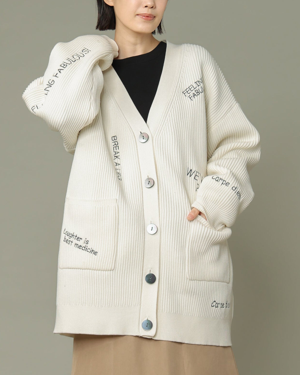 ダンボール糸7Gミラノリブ編み 刺繍カーディガン（T256-88045） – trois