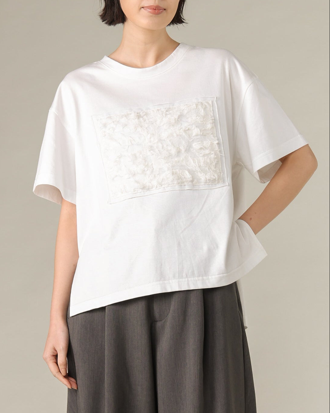 マーセライズ天竺＆ジャガード 異素材Tシャツ（T261-82057） – trois