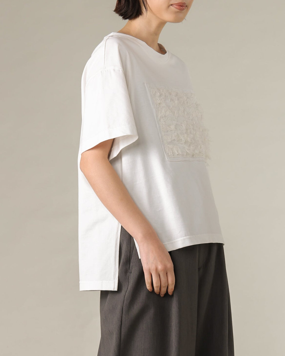 マーセライズ天竺＆ジャガード 異素材Tシャツ（T261-82057） – trois