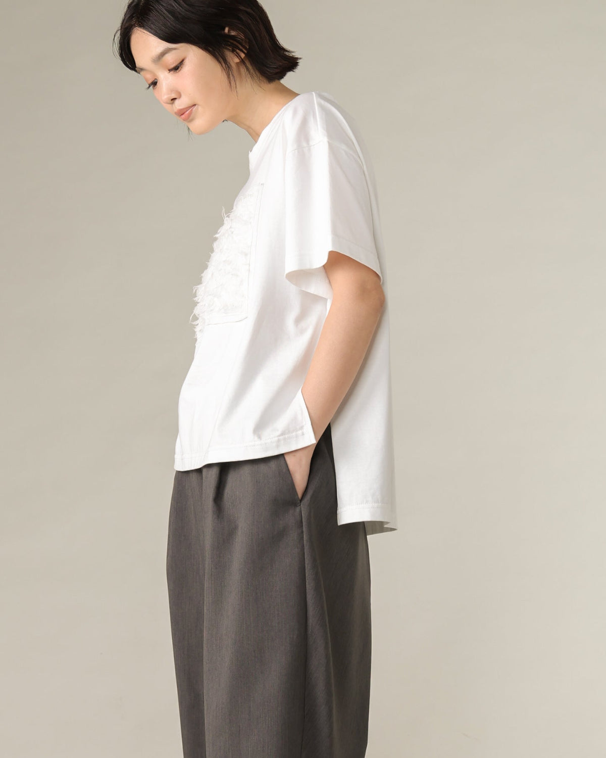 マーセライズ天竺＆ジャガード 異素材Tシャツ（T261-82057） – trois