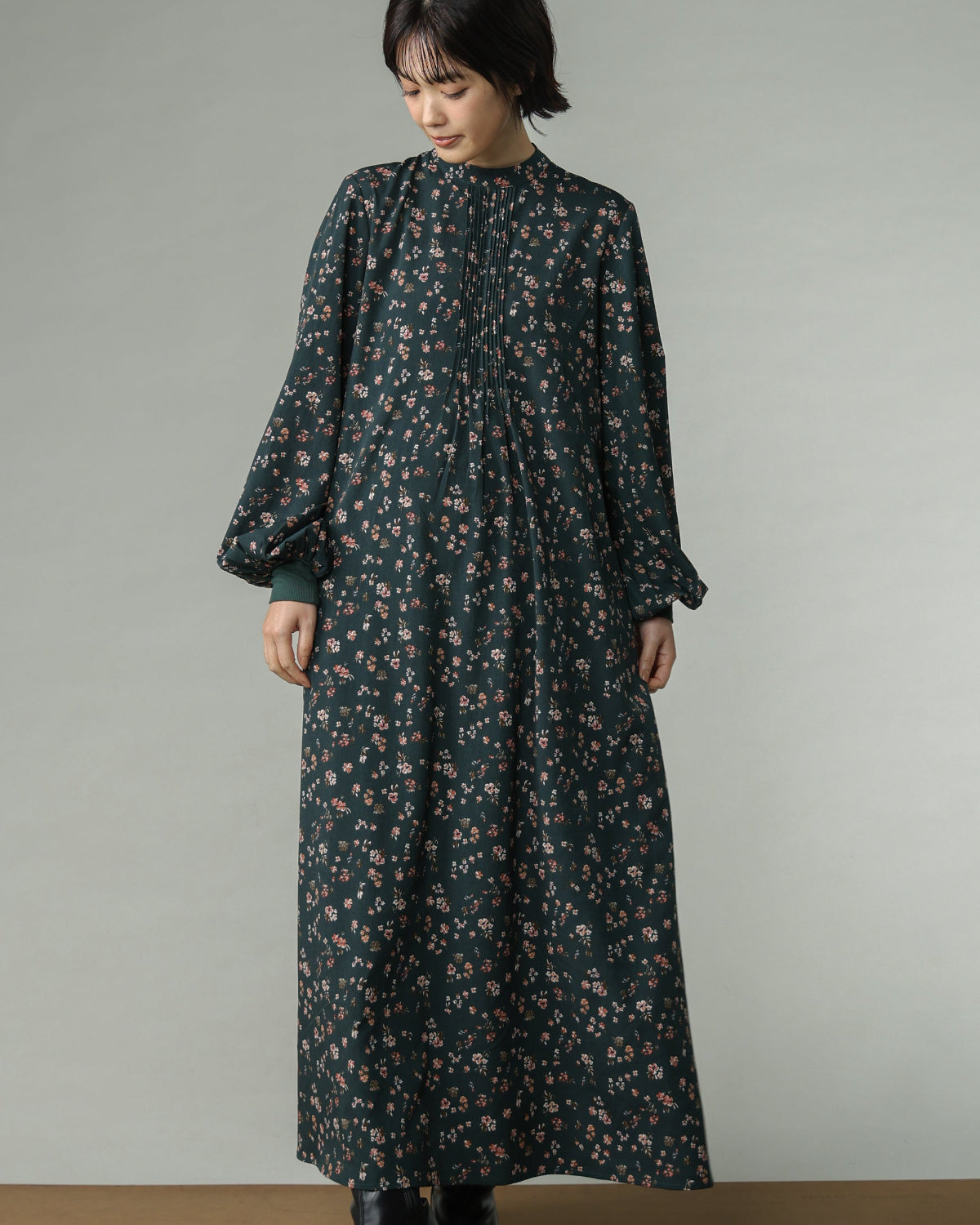 プリント＆無地 ギャザーワンピース（T256-85060） – trois