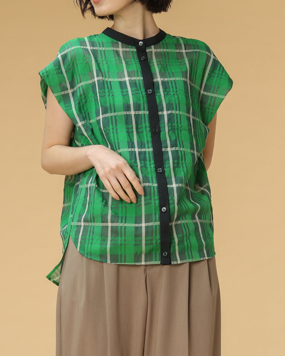 確認用① シズルチェック ドロップスリーブシャツ（T261-81047） – trois