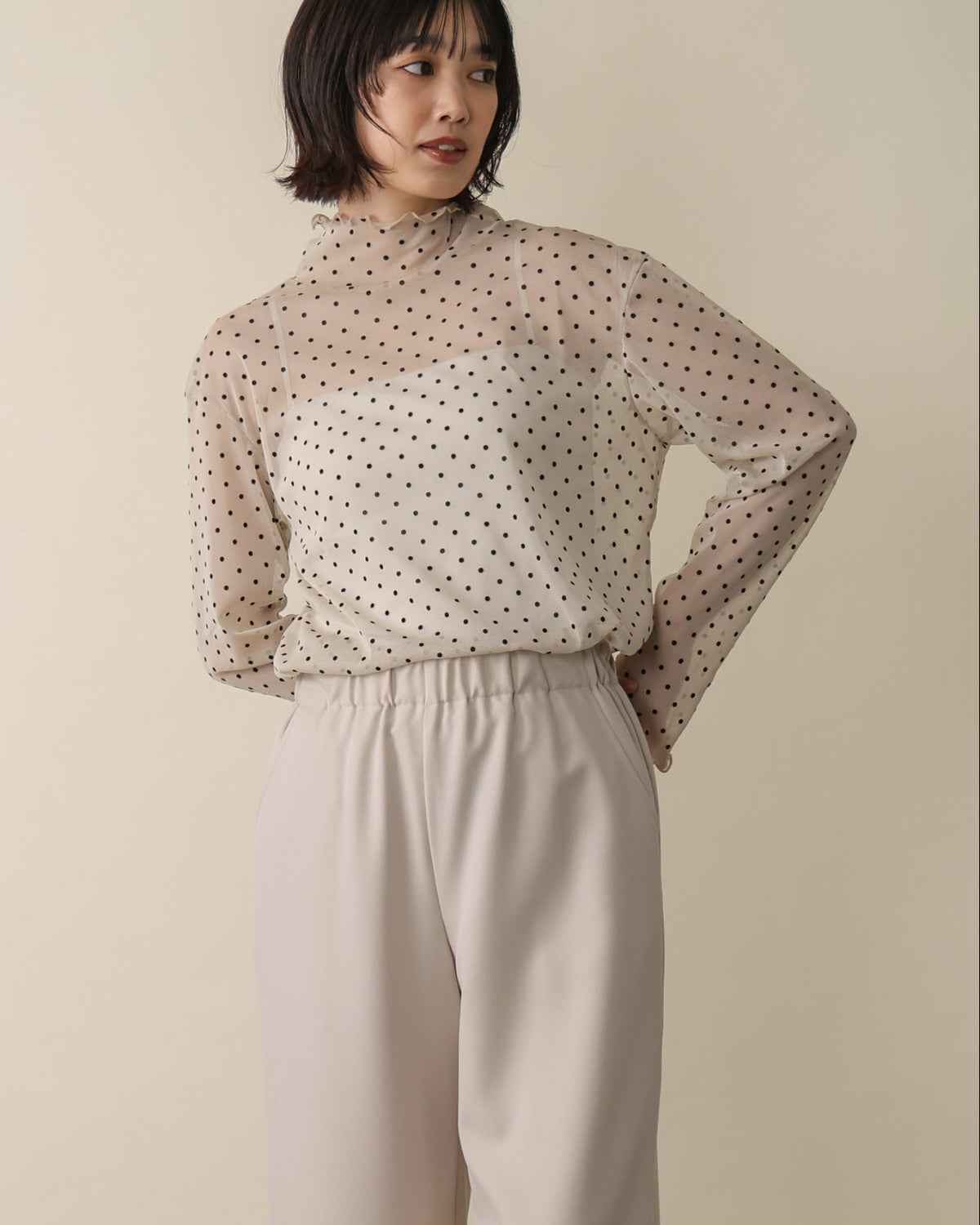 フロッキードットシアー ハイネックトップス（T261-82002） – trois