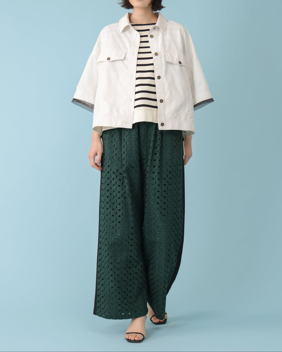 ワッシャーブロード 袖メッシュシャツ（T261-83061） – trois