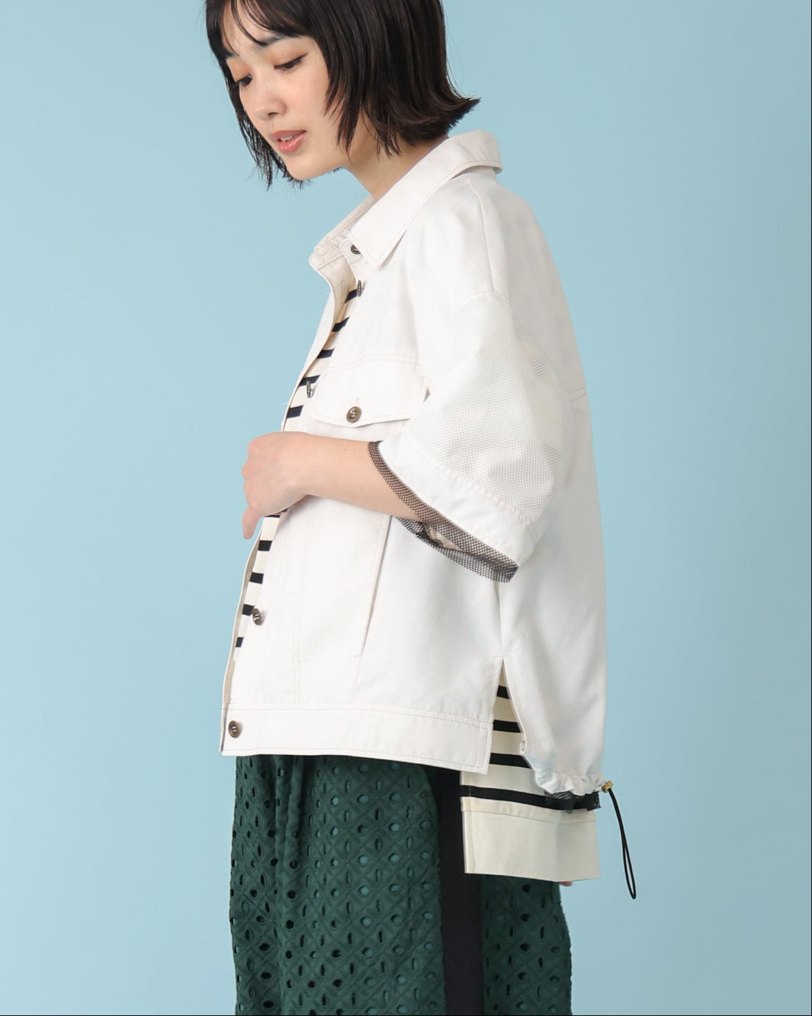 ワッシャーブロード 袖メッシュシャツ（T261-83061） – trois