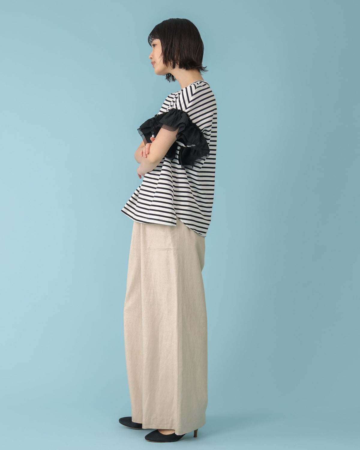 麻レーヨン セミワイドパンツ（T261-87068） – trois
