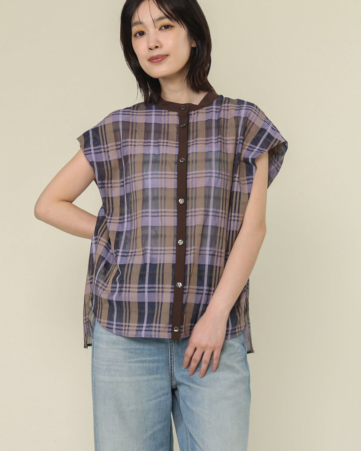 シズルチェック ドロップスリーブシャツ（T261-81047） – trois