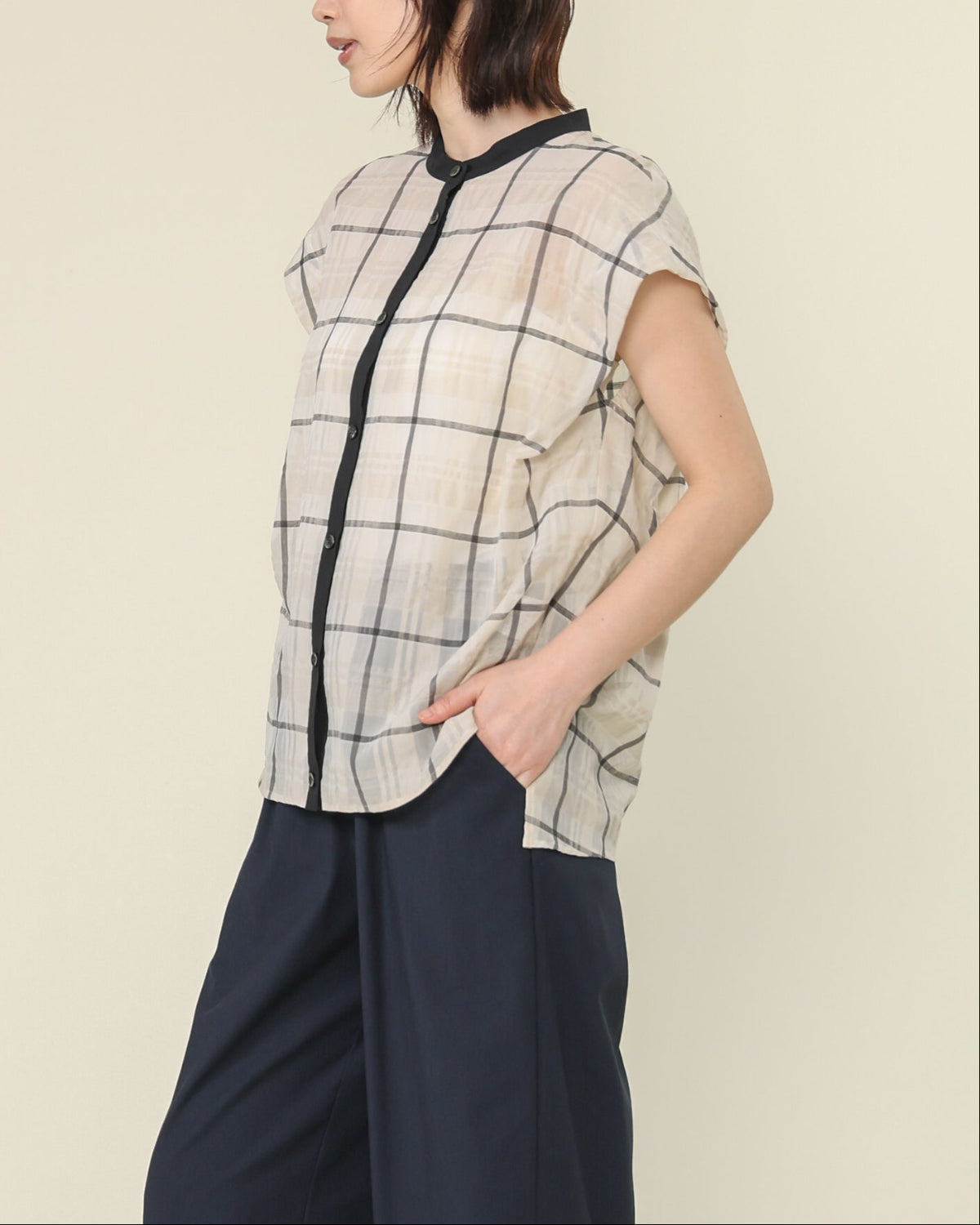 シズルチェック ドロップスリーブシャツ（T261-81047） – trois