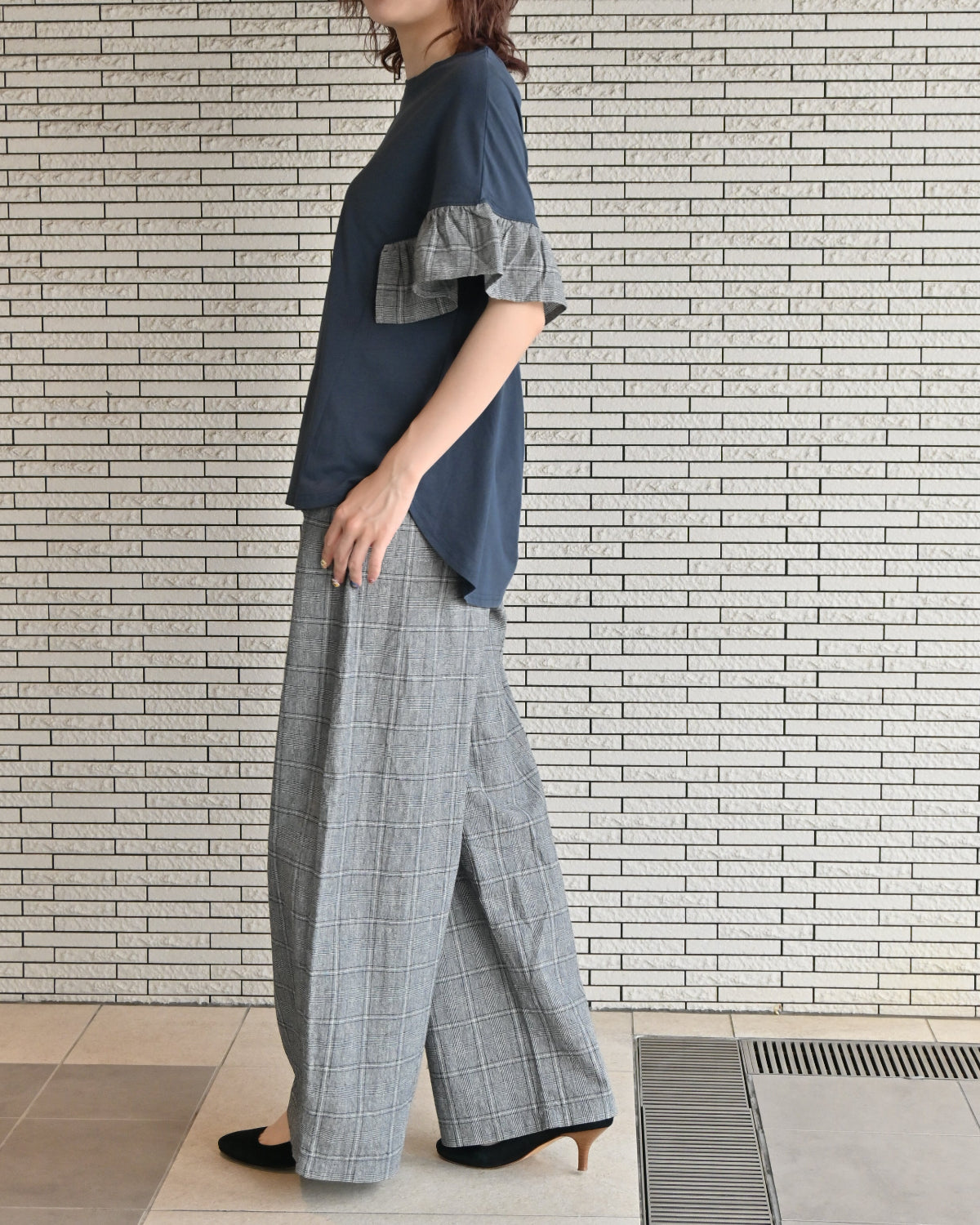 グレンチェック フリルスリーブプルオーバー（T266-82032） – trois