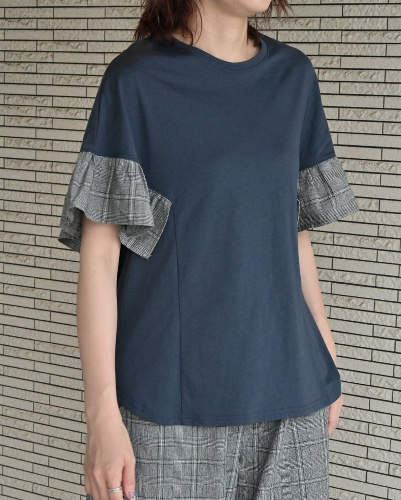 グレンチェック フリルスリーブプルオーバー（T266-82032） – trois