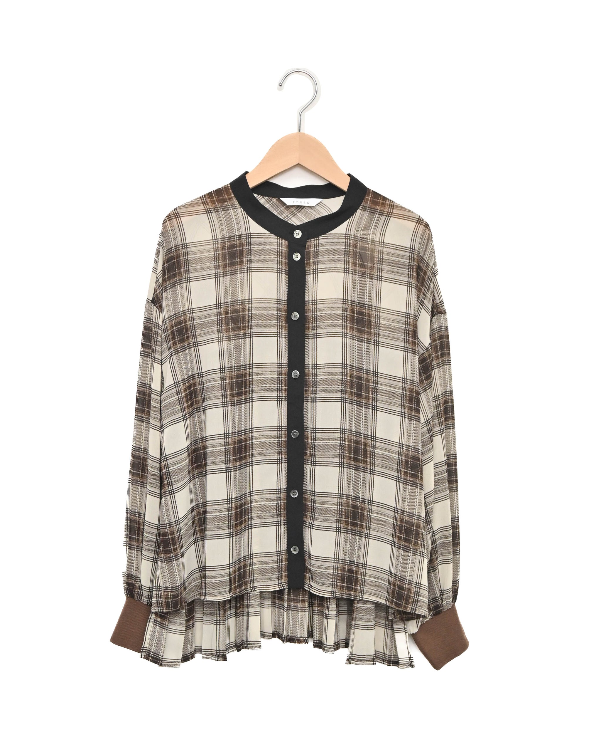 シアーチェック 配色スタンドカラーブラウス（T266-81005） – trois
