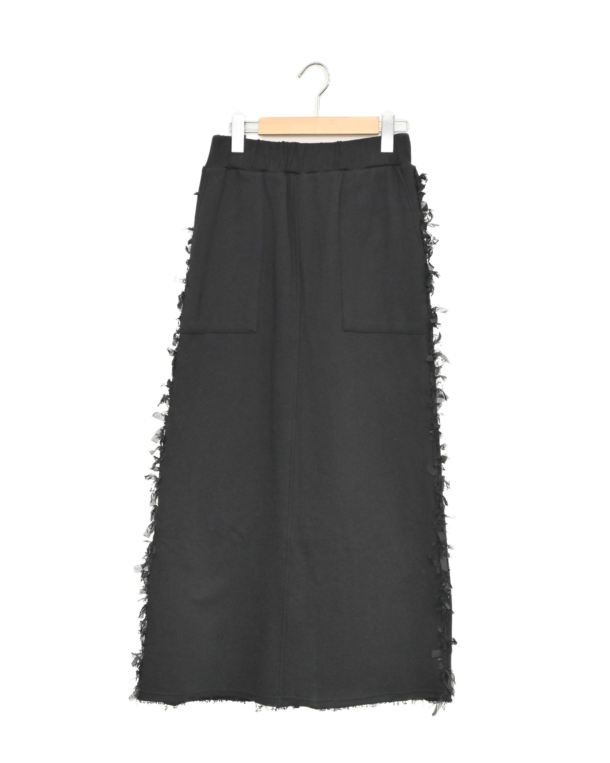 シフォンフリンジレース×裏毛 サイド切替ロングスカート（T261-86003
