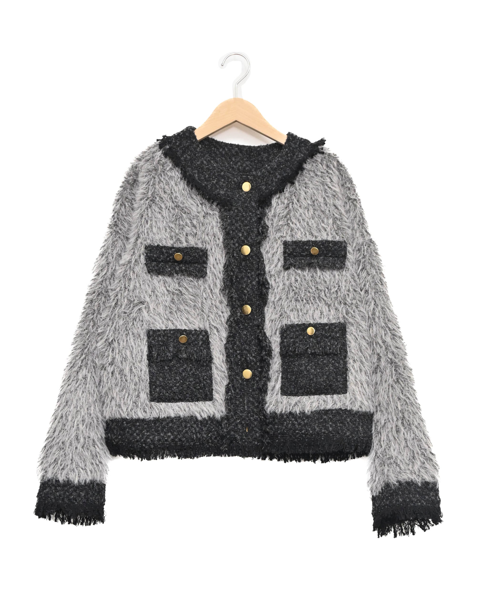 フェイクファー×ツイード ノーカラーショートジャケット（T256-83070