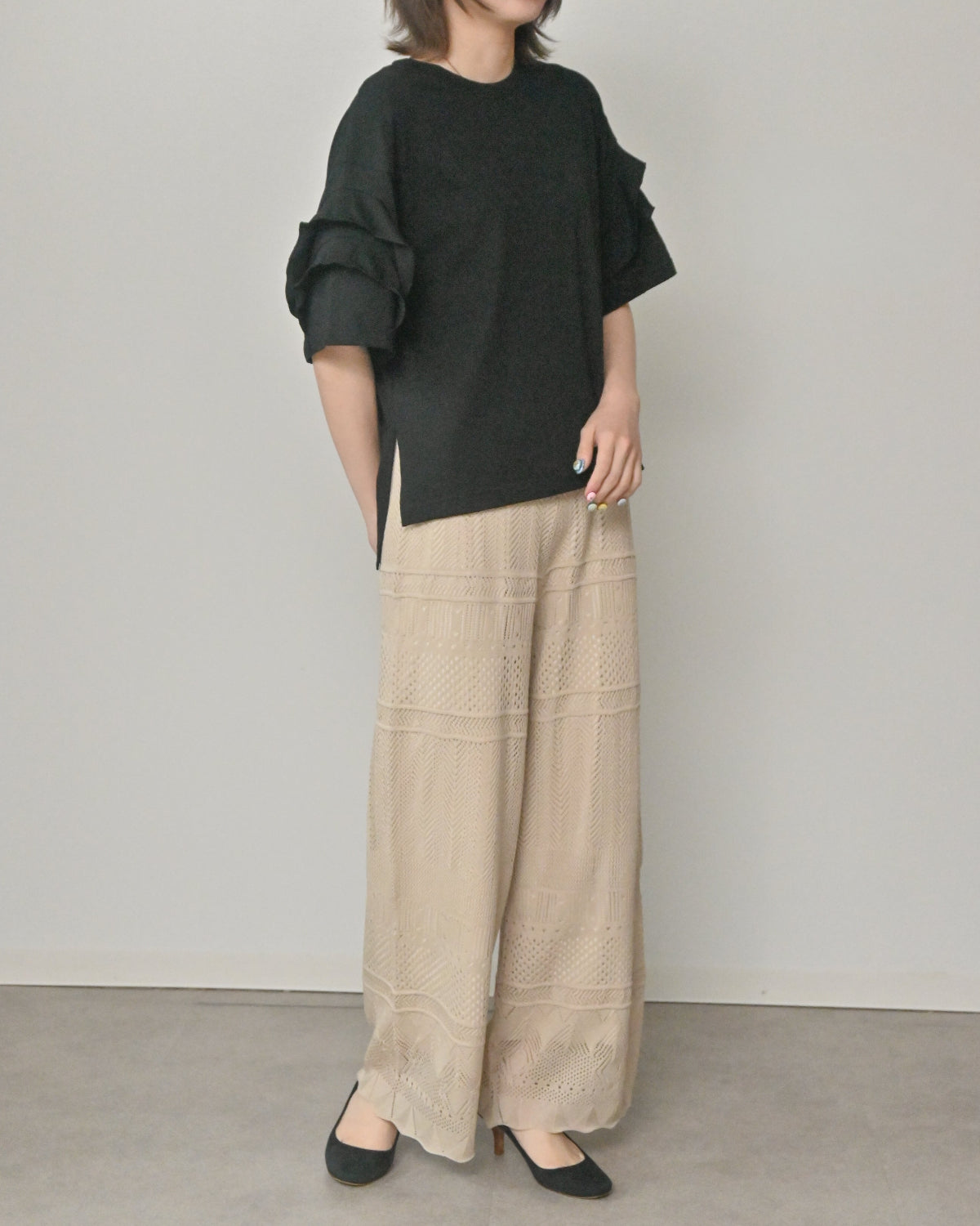 天竺 袖フリルTシャツ（T261-82071） – trois