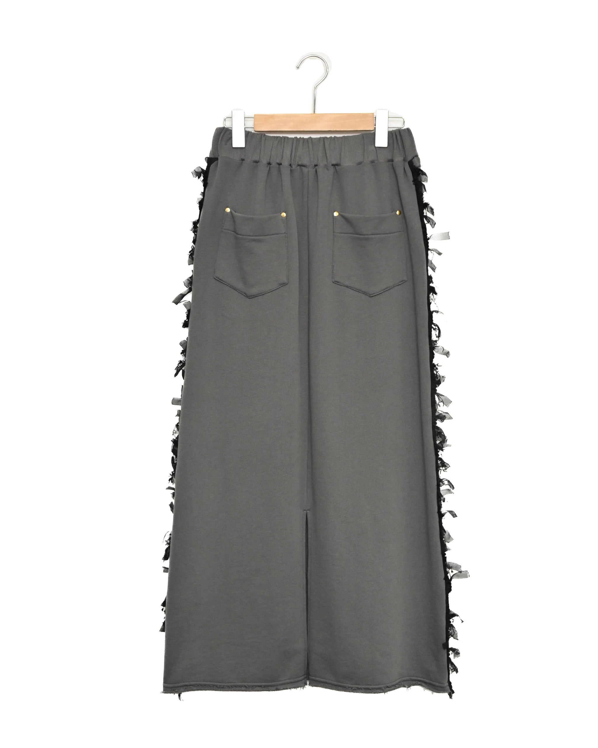 シフォンフリンジレース×裏毛 サイド切替ロングスカート（T261-86003
