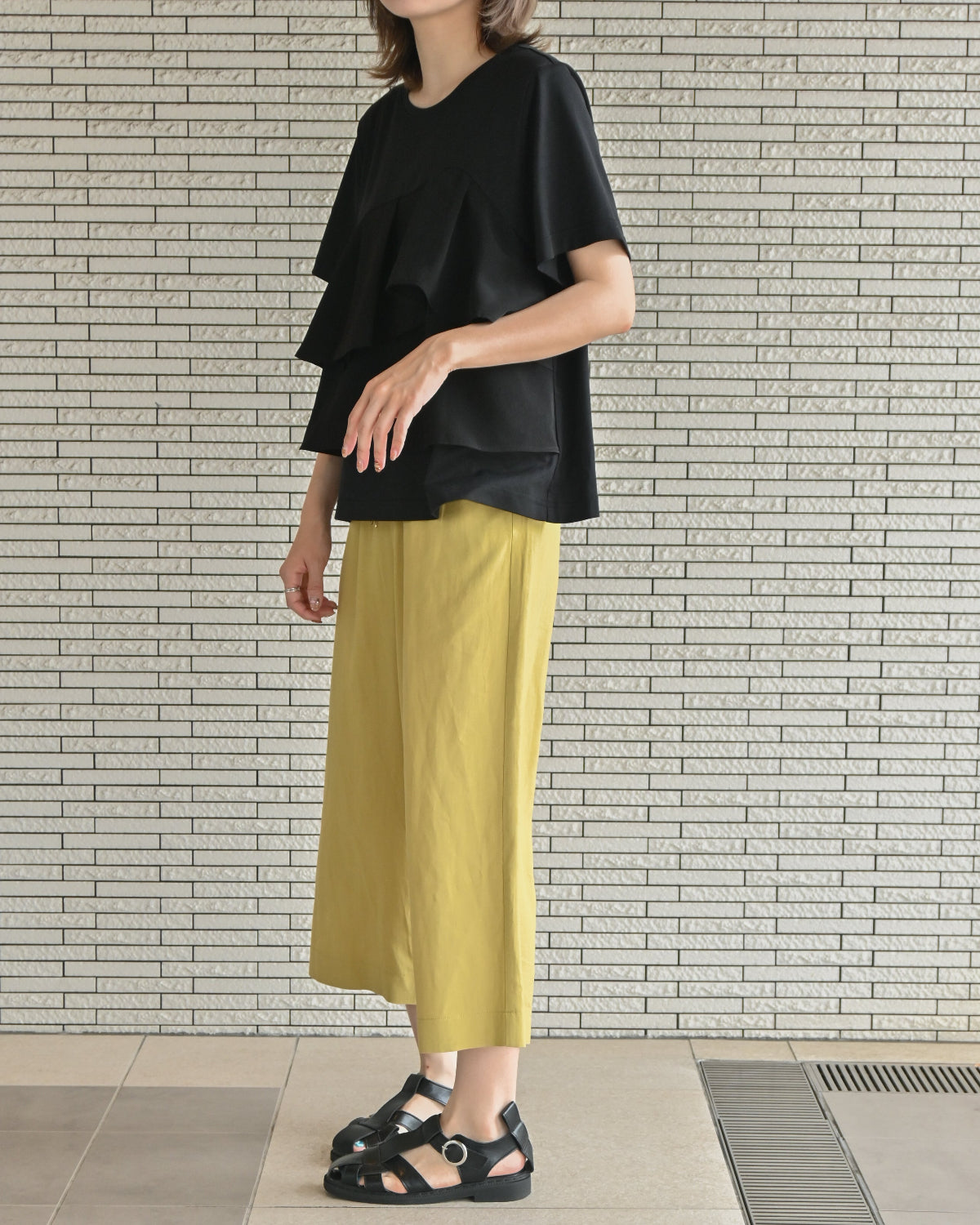 麻レーヨン 8.5分丈セミワイドパンツ（T261-87069） – trois