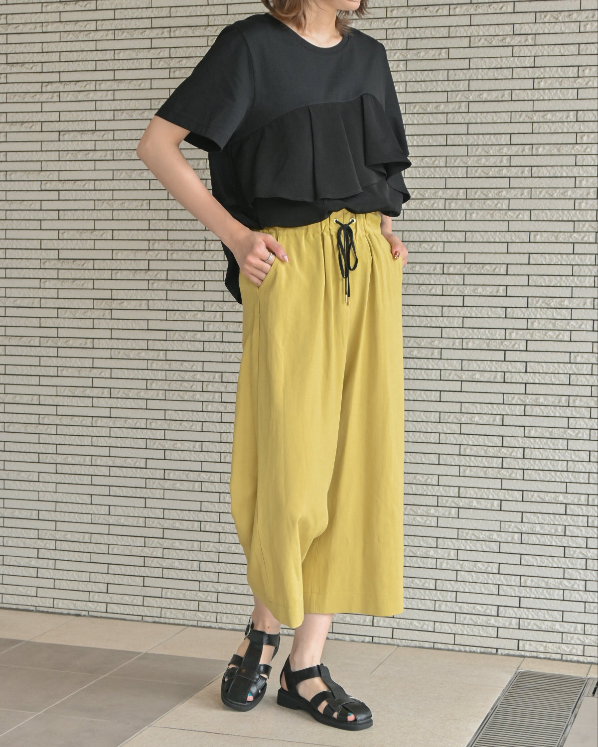 麻レーヨン 8.5分丈セミワイドパンツ（T261-87069） – trois