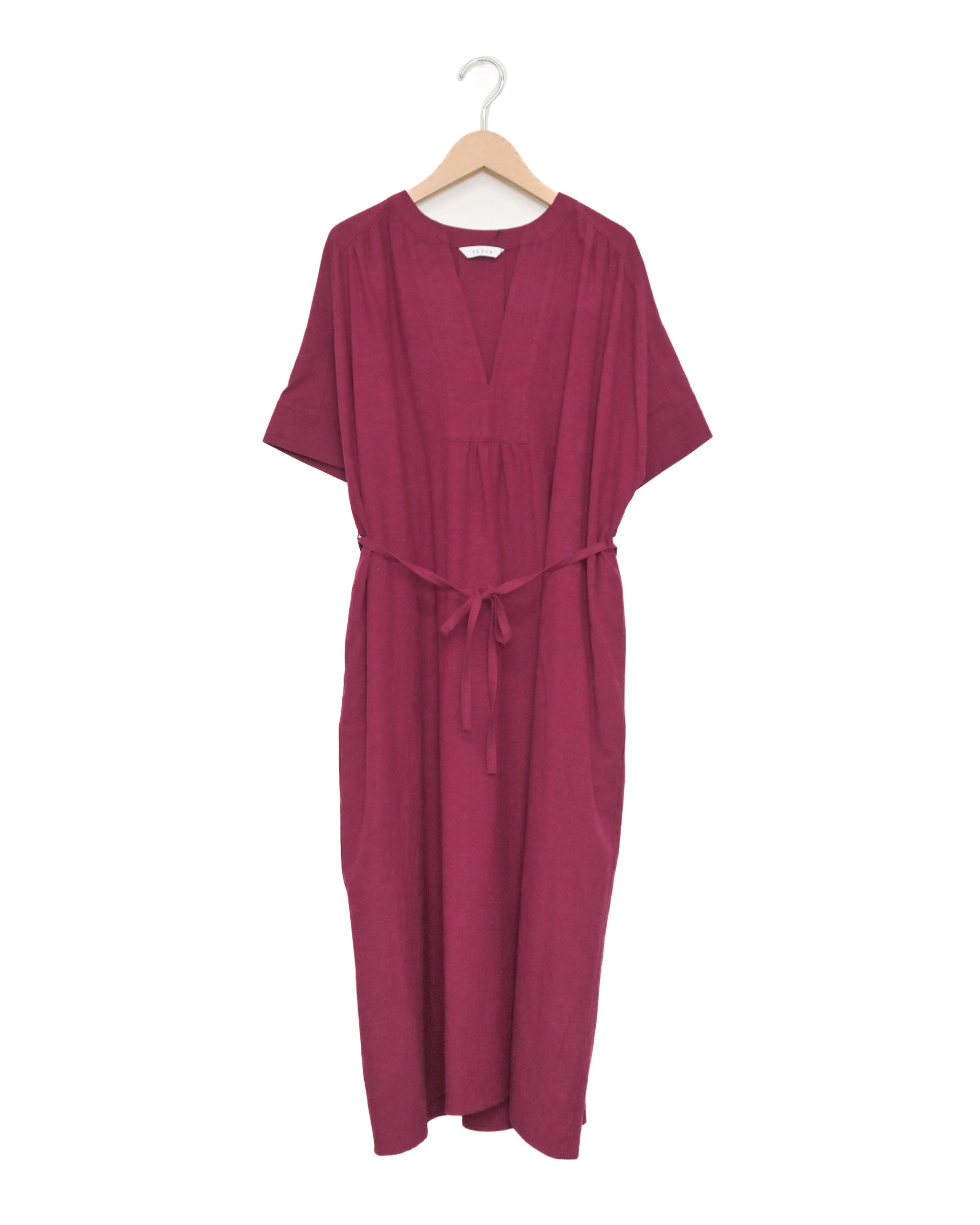 麻レーヨン Vネックワンピース（T261-85061） – trois