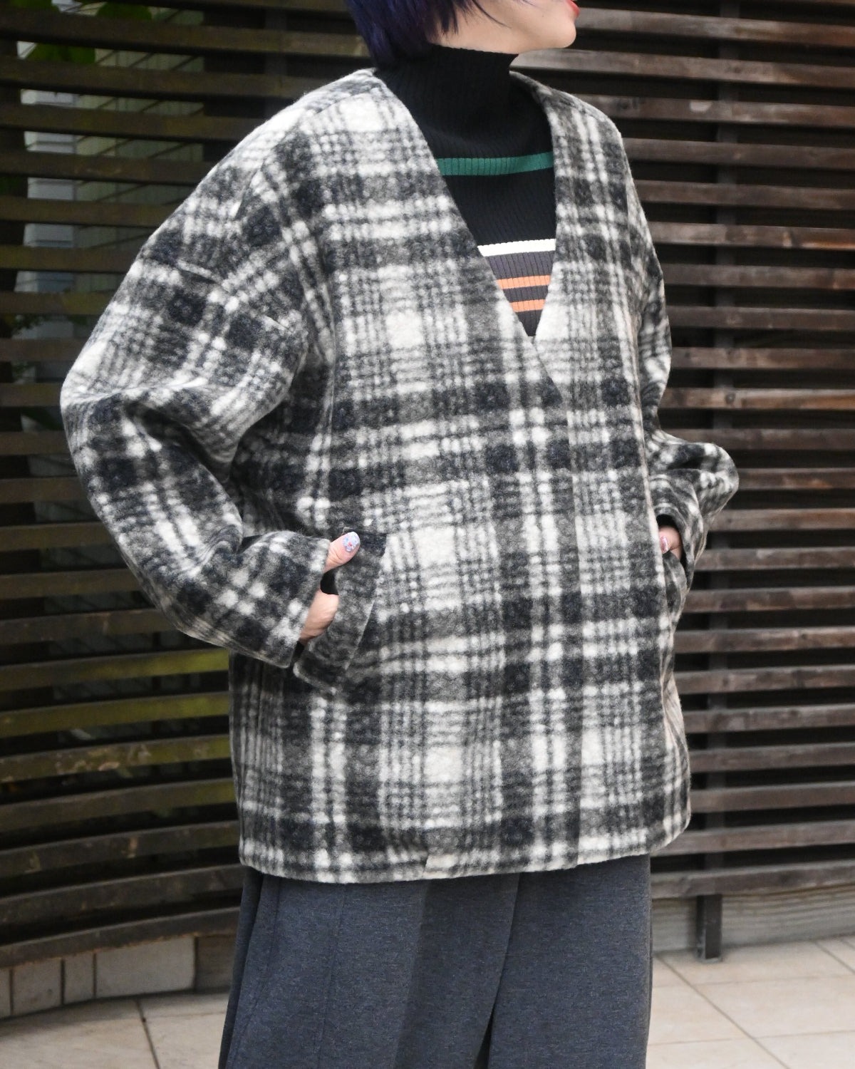 マドラスチェック ボアブルゾン（T256-84065） – trois