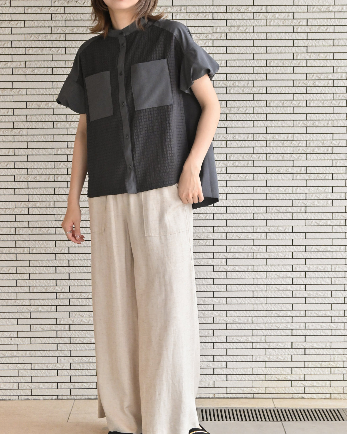 ecoウェザー×シアーチェック パフスリーブブラウス（T261-81078） – trois
