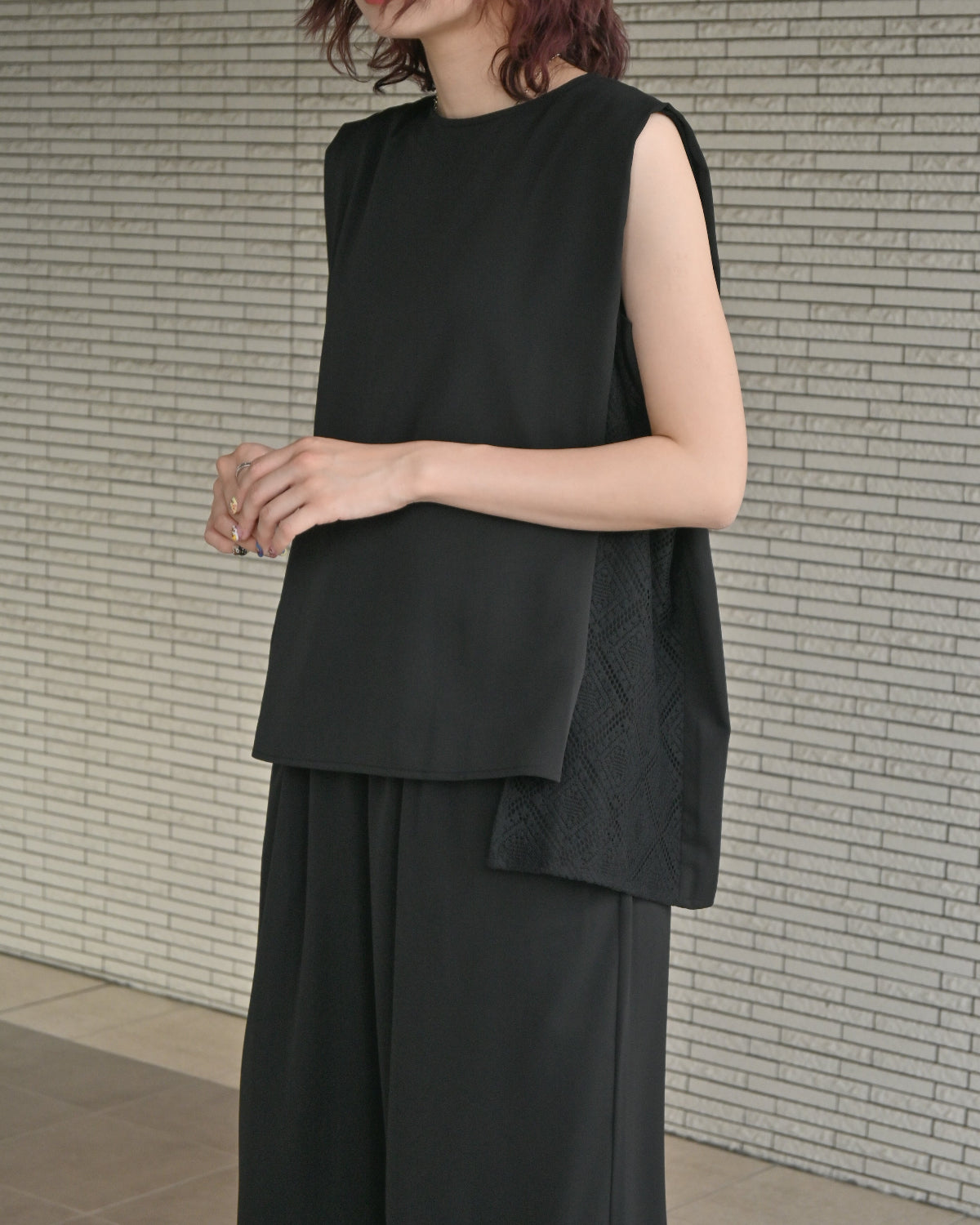 ダブルクロス レースノースリーブブラウス（T261-81069） – trois