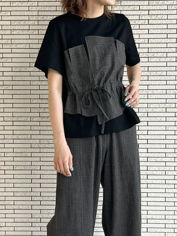 グレンチェック ビスチェレイヤードプルオーバー（T266-82031） – trois