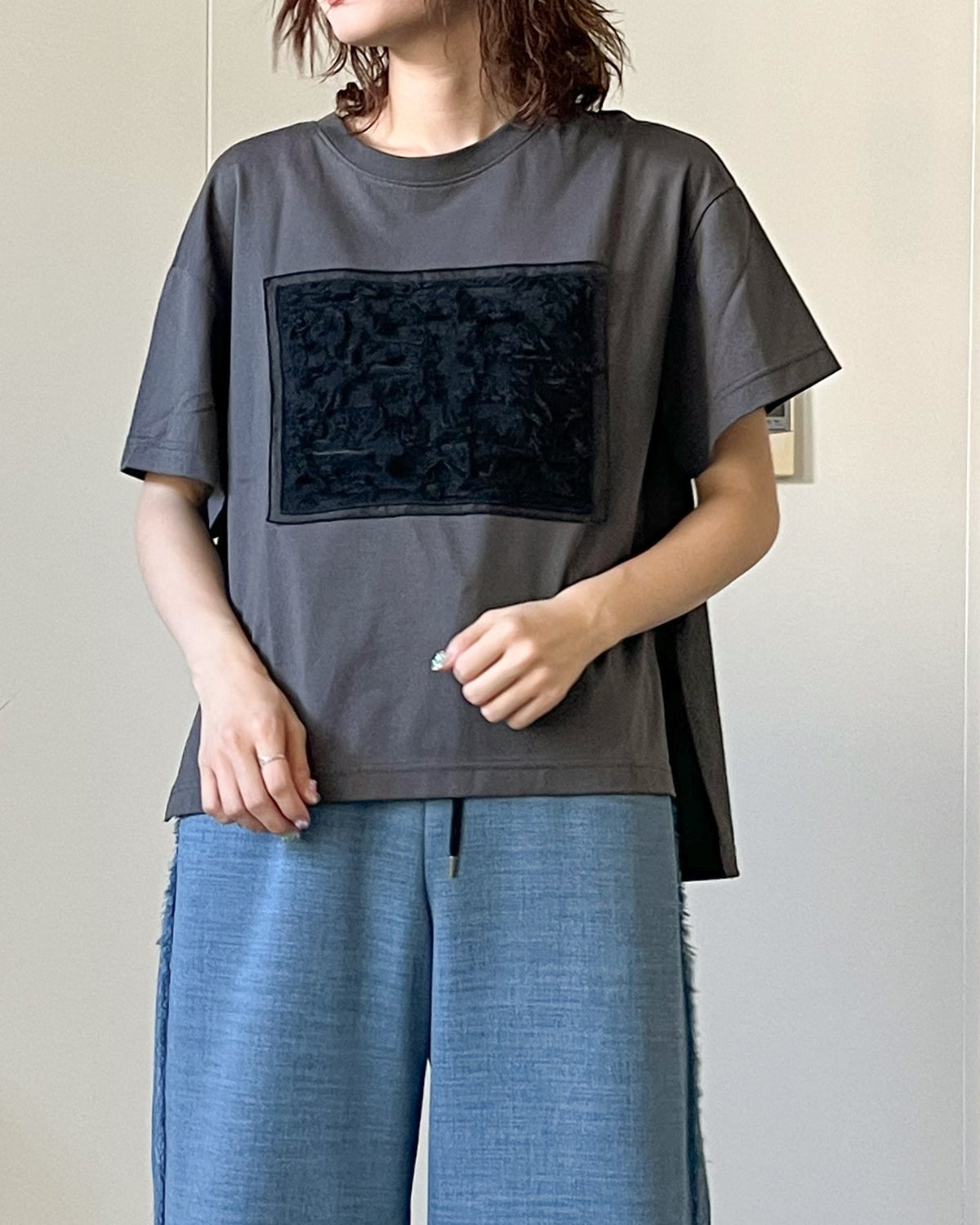 マーセライズ天竺＆ジャガード 異素材Tシャツ（T261-82057） – trois